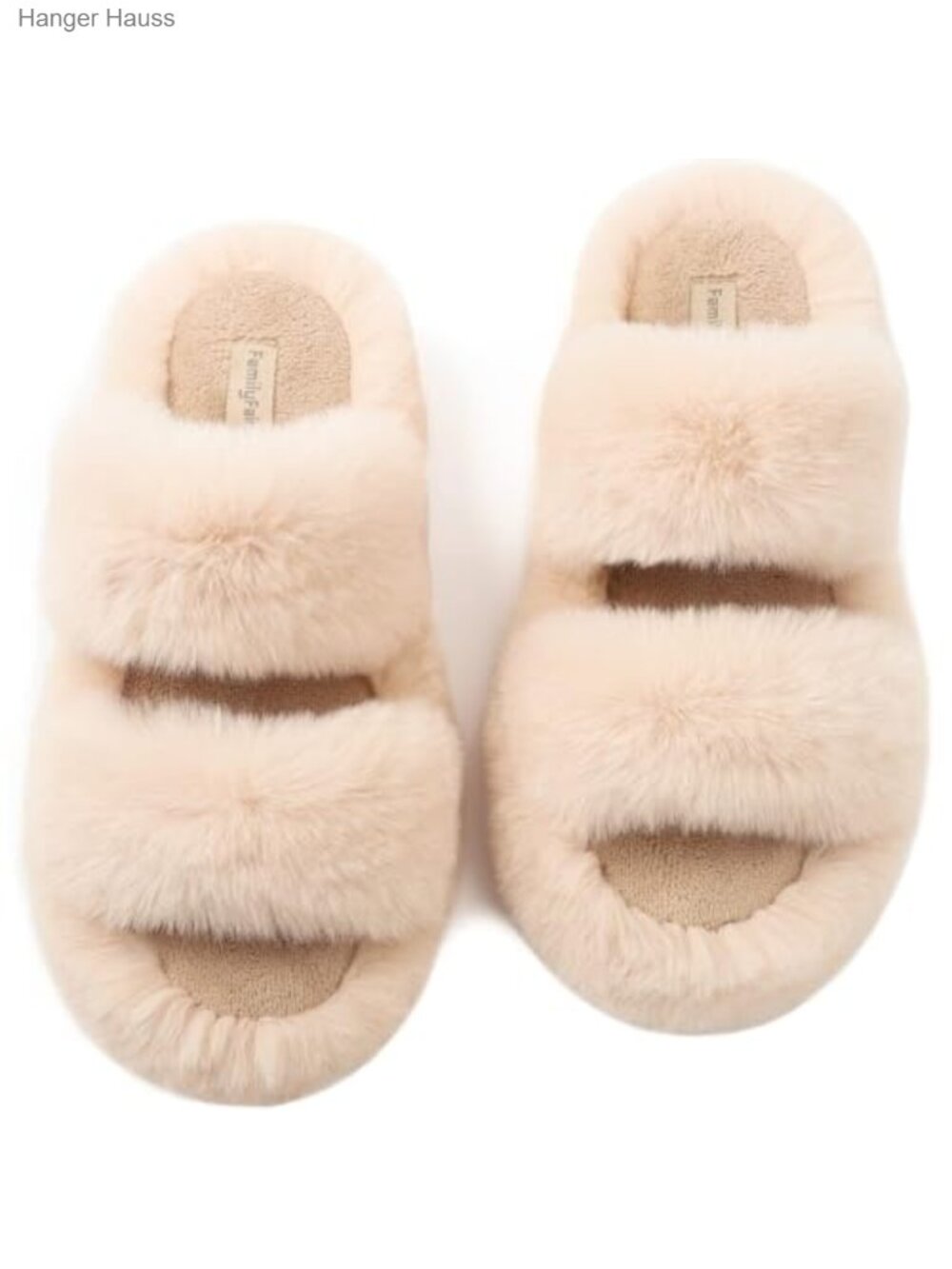 Faux Fur Two Band Open Toe Slide Slippers Memory Foam Comfort